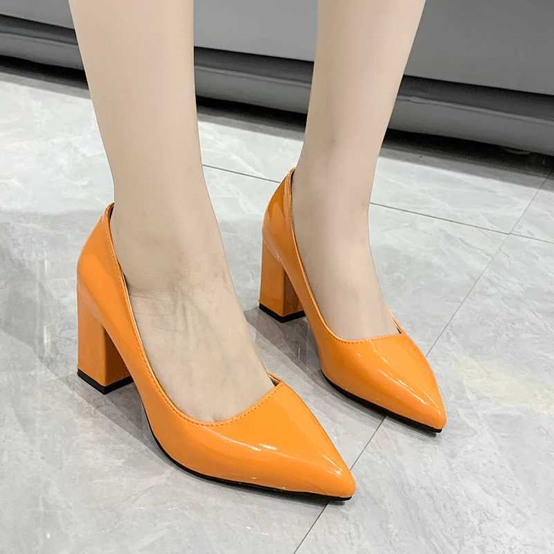 High Quality Colorful pump womens shoes 7cm high toe toes Fi thick high heels patent leather womens shoes Plus size 49 50 T241024