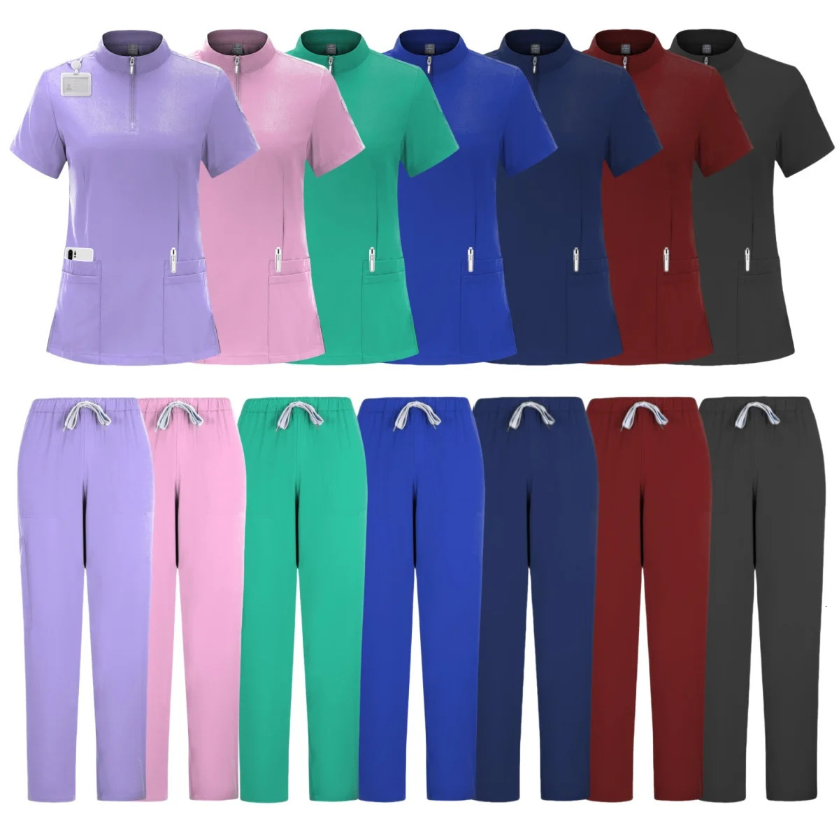 Womens 4Pocket ZipNeck Short Sleeve Scrub Top Nurse Uniform Nurses Accessories for Hospital Doctor 241017