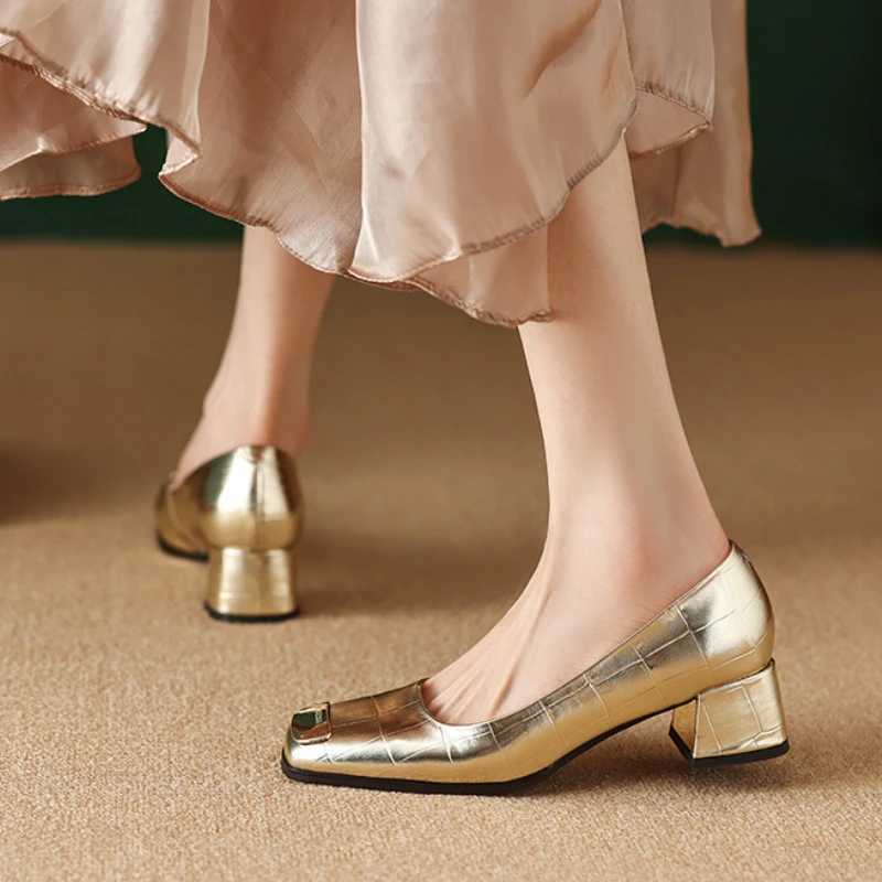 High Quality European American Luxury Womens Shoes New Design Sense Color Blocked Thick Heel Versatile Daily High Heels Zapatos Mujer T241024