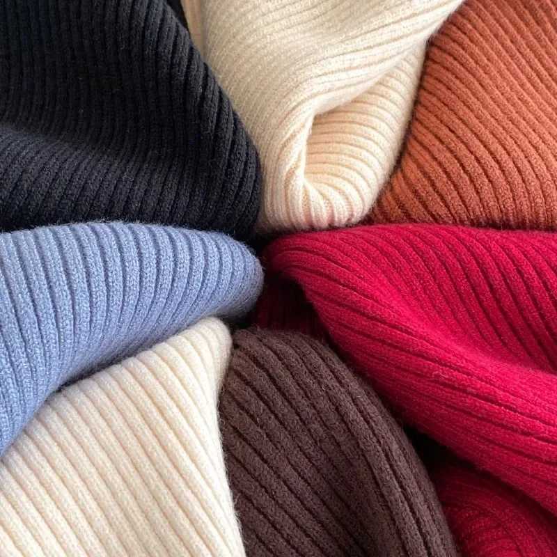 Girls winter long sleeved sweater childrens pleated turtle neck solid latte flower baby knitted bottom warm sweater childrens top W241025