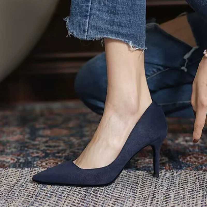 High Quality Sexy Pointed Toe High Heels Womens Shallow Office Pump Shoes Spring Suede Fi Elegant Mujer New Zapatos Stiletto Heels T241024