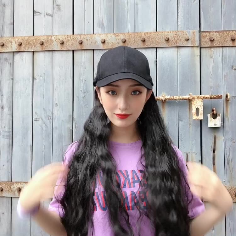 Wigs for women hats one-piece long curly hair caps for all seasons universal synthetic hair