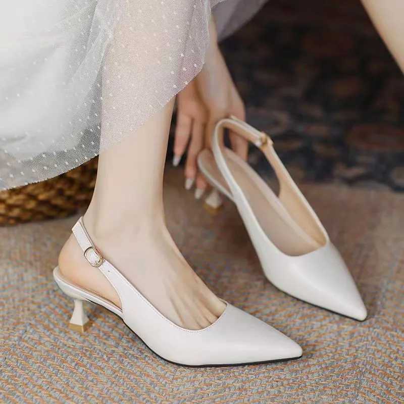 High Quality New Womens Sandals Pointed Toe Slingbacks Pump Wedding Shoes Low Boots Dress Shoes Slippery Black Womens Shoes T241024