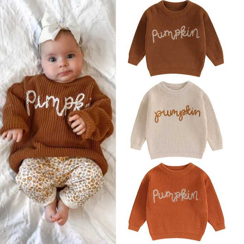 FOCUSNORM 0-3Y Preschool Girl Boy Autumn Winter Knitted Sweater 3-Color Long Sleeve Pumpkin Letter Embroidery Knitted W241025