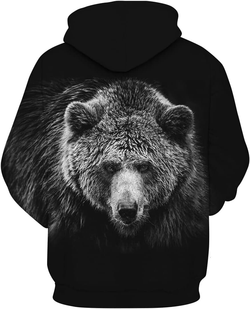 Hoodie for Mens Womens Novelty Bear Graphic Hoodie Cool Animal Print Hoodies Sweatshirt Pullover for Men Women Graphic Hoodies sweatshirt Warm