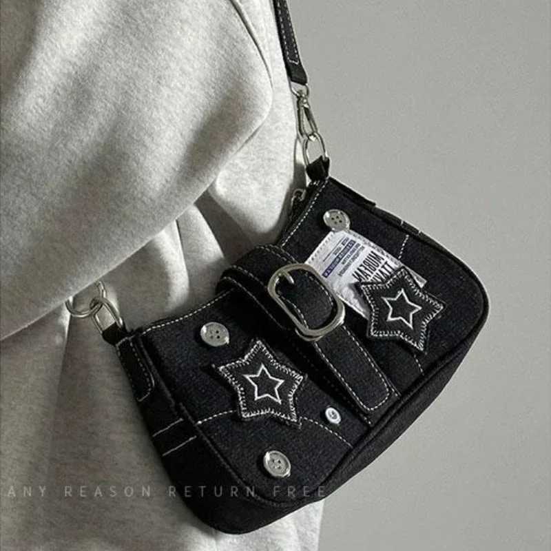 Y2k Fashion Womens Handbag Star Pattern Cool Girl Underwear Bag Fashion Canvas Shoulder Bag Chain Handbag Y250320