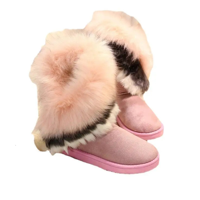 Shoes for Women Fur Boots Winter Warm Ankle Snow Round Toe Slip on Female ck Boot Ladies 241028
