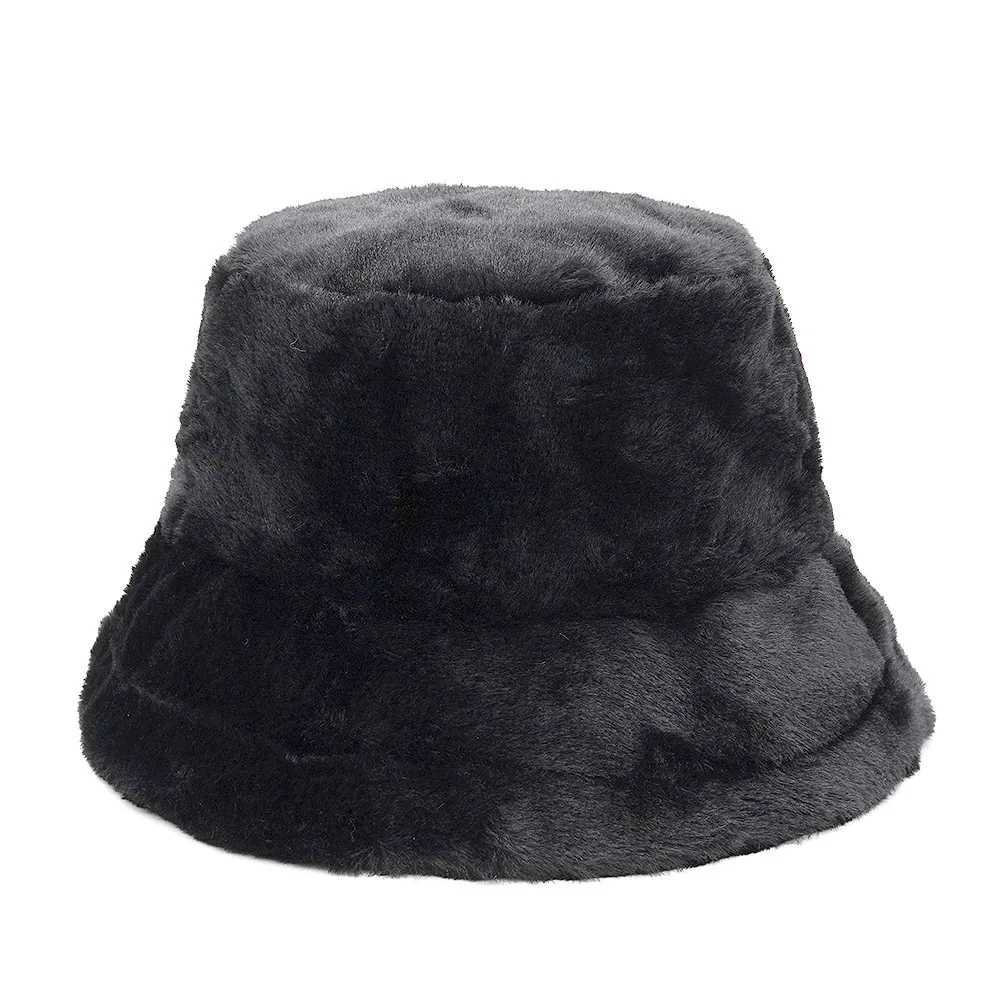 Faux fur Winter Bucket Hat For Women High Quality Solid Warm Female Cap Outdoor Sunscreen Sun Fisherman Hat Panama Lady CapX241025