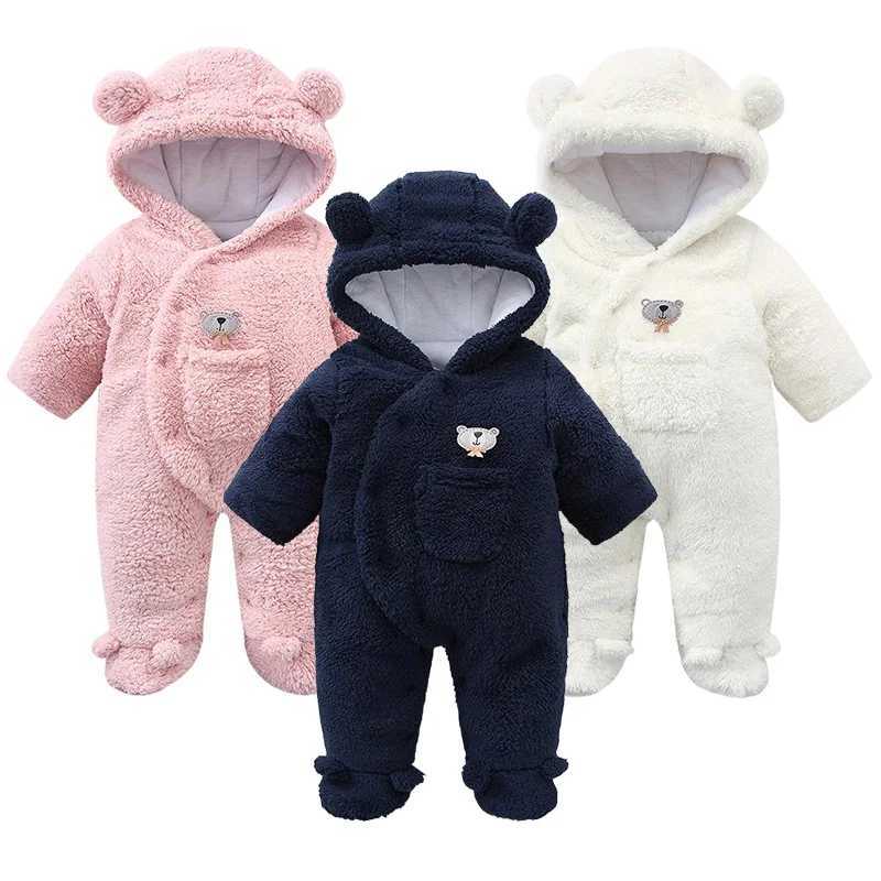 Winter Baby Romper for Girls Boys Soft Fleece Hooded Jumpsuit Bear Toddler Loungewear Thicken Infant OutfitXJ241025