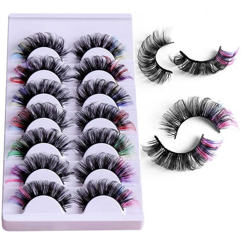 7 pairs of colored false eyelashes 3D mint DD curly fluffy eyelashes Russian curly natural thick fluffy eyelashesW241024