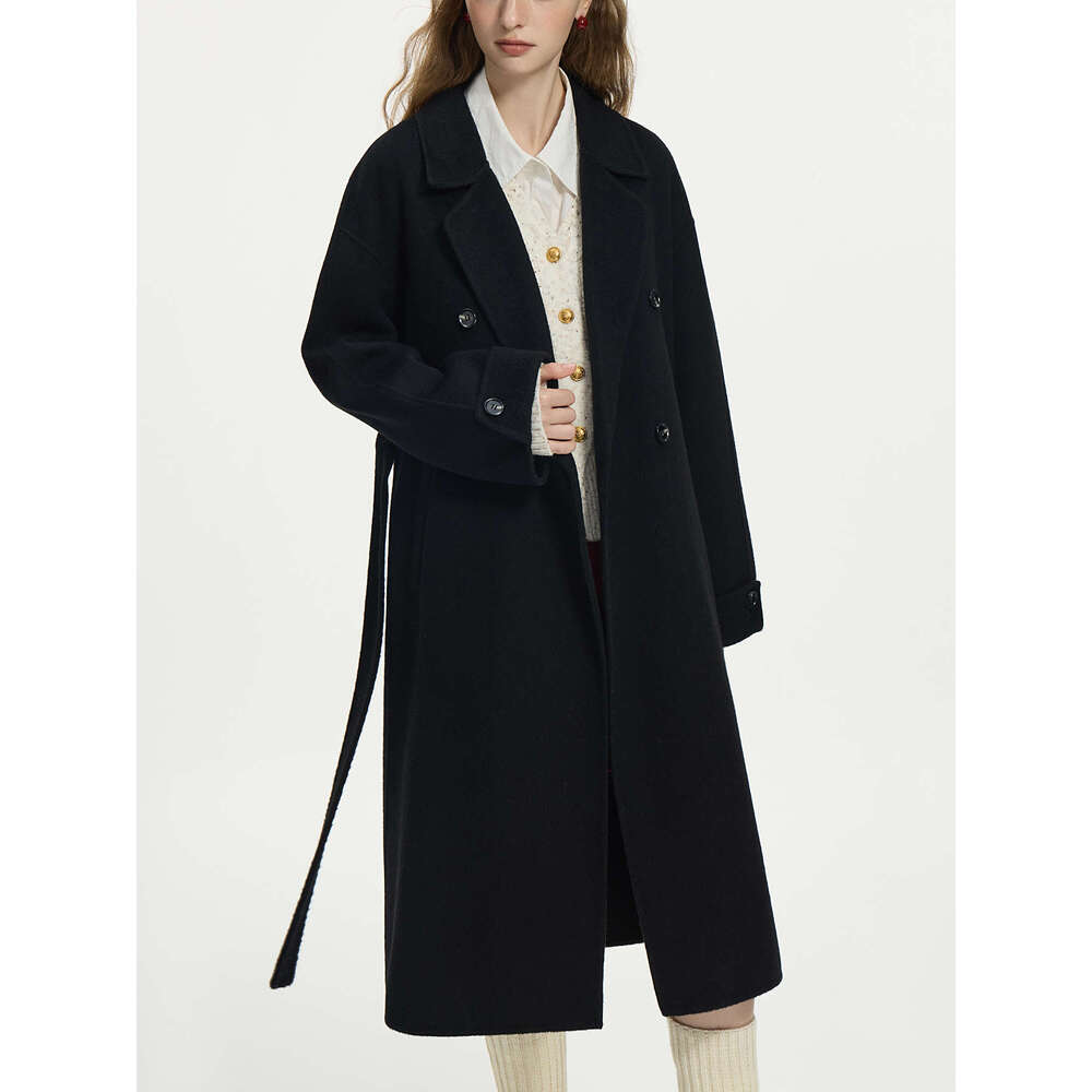 FSLE 100% Double Sides Long For Women Elegant Warm Winter 2024 Chic Coat 3 Colors Wool Tweed Jacket 24Fs14441 250526