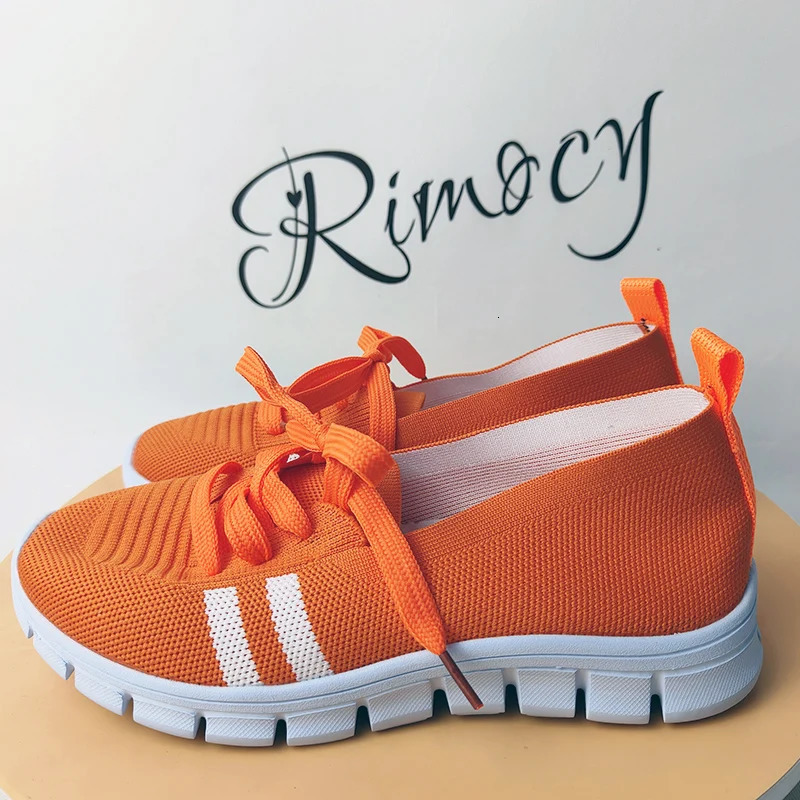 Breathable Knitted Striped Flat Shoes for Womens Casual Lace Soft Sole Sneakers for Womens Super Size 43 Lightweight Anti Slip Shoes 241024