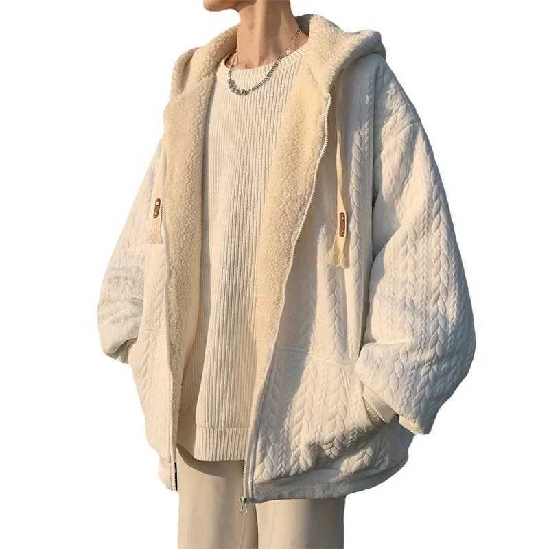 Mens Winter Thick Flce Line Cashmere Jacket with Niche Design Sensual Fashion Brand Ins Hong Kong Style Cotton Coat W241024