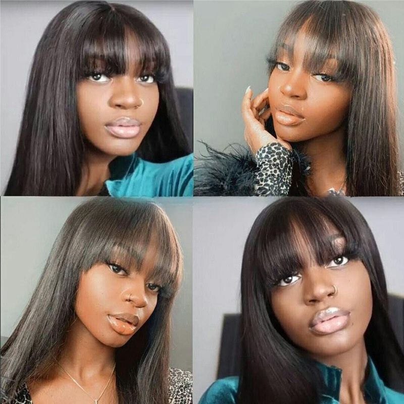 Beauty wig female black long hair full head cover new air bangs simulation long straight hair