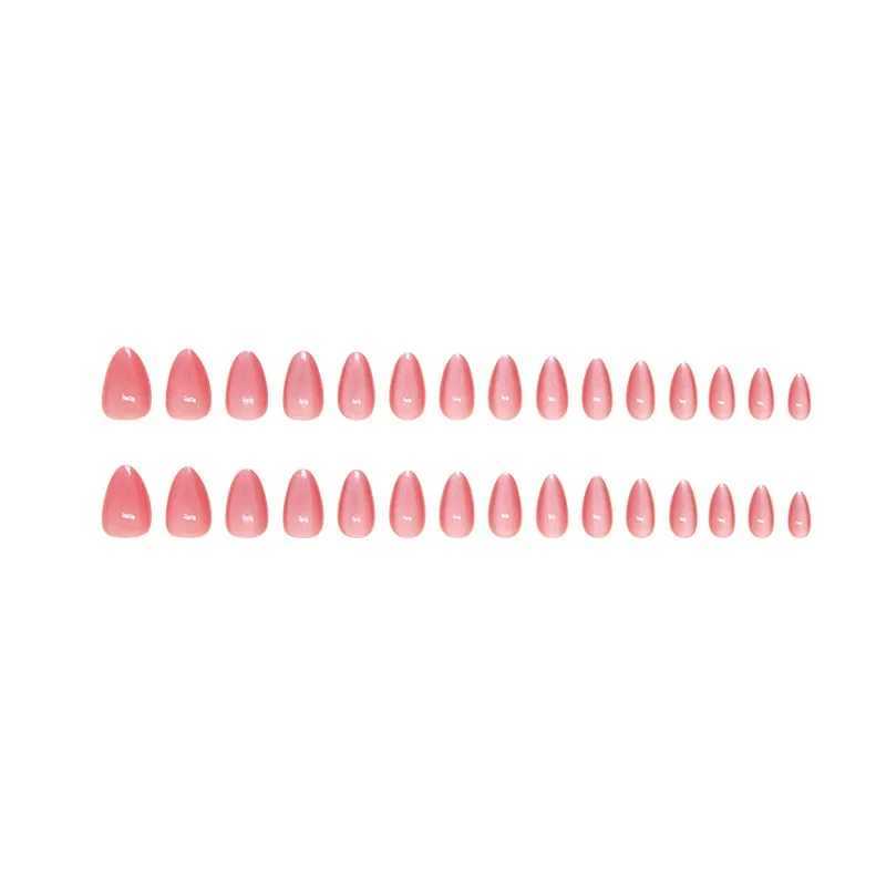 24Pcs Pink Cat Eye Fake Nails Short Almond False Nails with Design Wearable Oval Press on Nails Finished Full Cover Nail TipsXJ241025