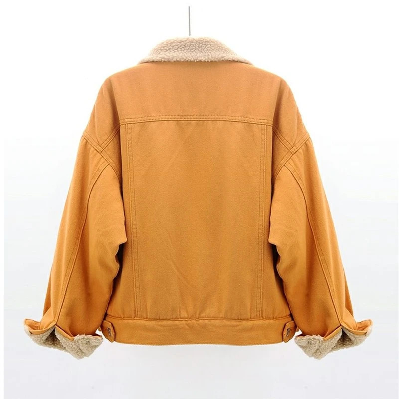 Winter Lamb Wool Thicken Denim Jacket Women Loose Oversized Casual Warm Jeans Coats Wear Long Sleeves Female Clothes Outerwear 241025