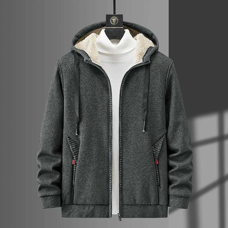 Flce Mens Hoodie Winter Cashmere Thick Warm Sweatshirt Casual Hoodie Cardigan Fashion Bomber Jacket Zipper Coat Mens W241024