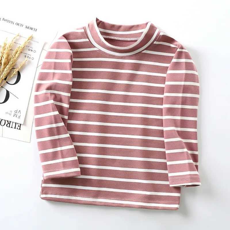 Autumn winter baby clothing childrens clothing plush warm latte art childrens stripes turtle neck underwear long sleeved sweaters W241025