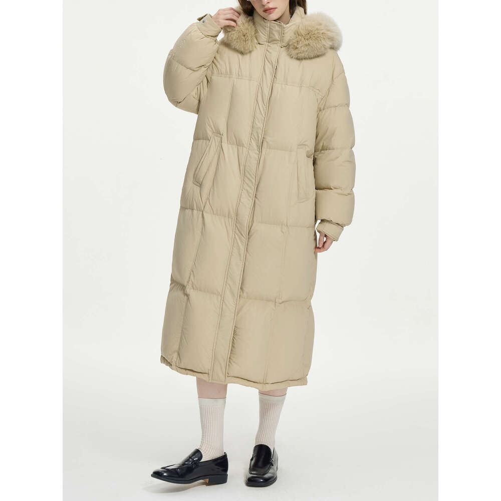 FSLE 207.2G Filg Amount 5 Color Long Down Coat For Women 2024 Winter Fox Fur Collar Hooded Warm Elegant Jacket 24Fs14057