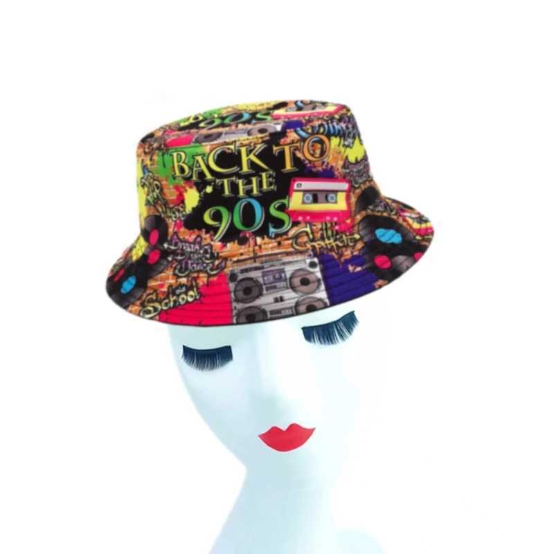 80s 90s Vintage Fishing Hat for Women Men Breathable Colorful Print Cap Sun Protective Hat Double-side Hiphop Bucket HatX241025