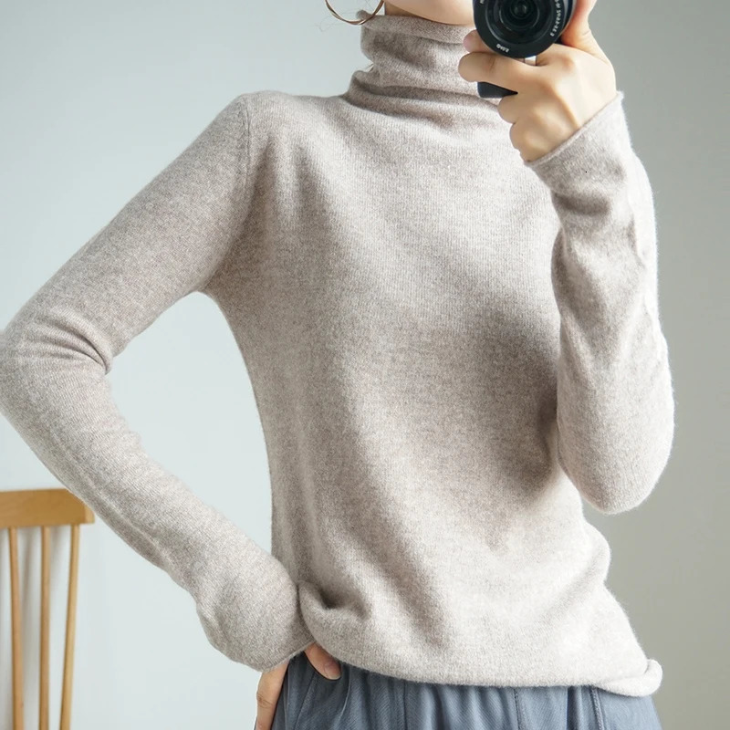 Smpevrg 100% Wool Knitted Women Sweaters And Pullovers Long Sleeve Turtleneck Warn Female Pullover Kintted Tops Jumper Clothes 241021