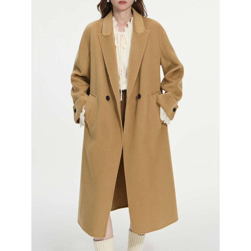 FSLE 100% Wool Bump Collar Drop Shoulder Suit Tweed Classic Jacket For Women 2024 New Design Medium-Length Coat 24Fs14217