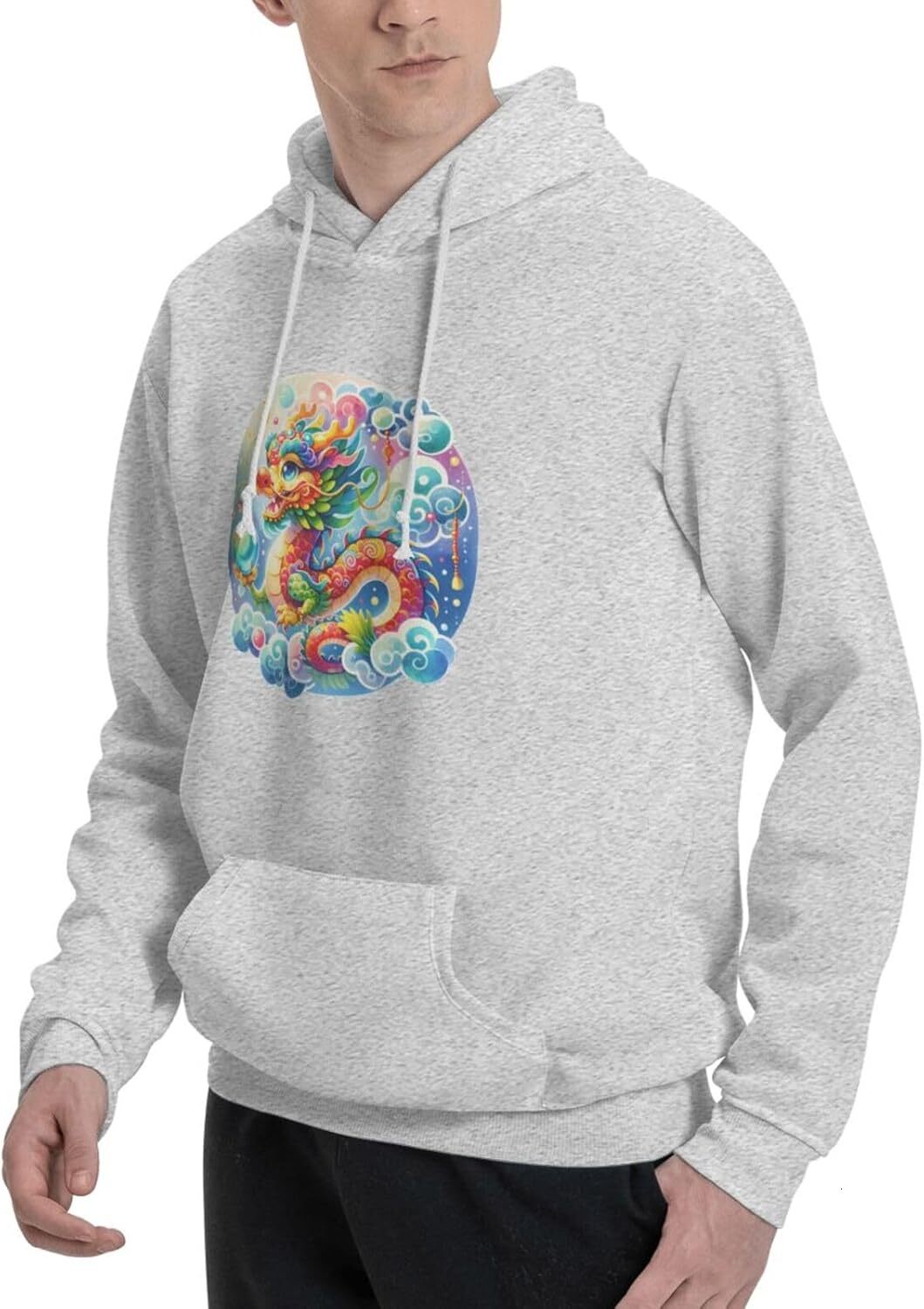 Hoodie for Mens Womens Funny Cartoon Chinese Dragon Print Hoodie for Men Animals Sweatshirt Clothing Graphic simple fashion