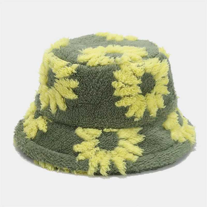 2024 Autumn Winter Acrylic Floral Print Warm Fisherman Hat Bucket Hat Outdoor Travel Sun Cap For Girl And Women 68X241025