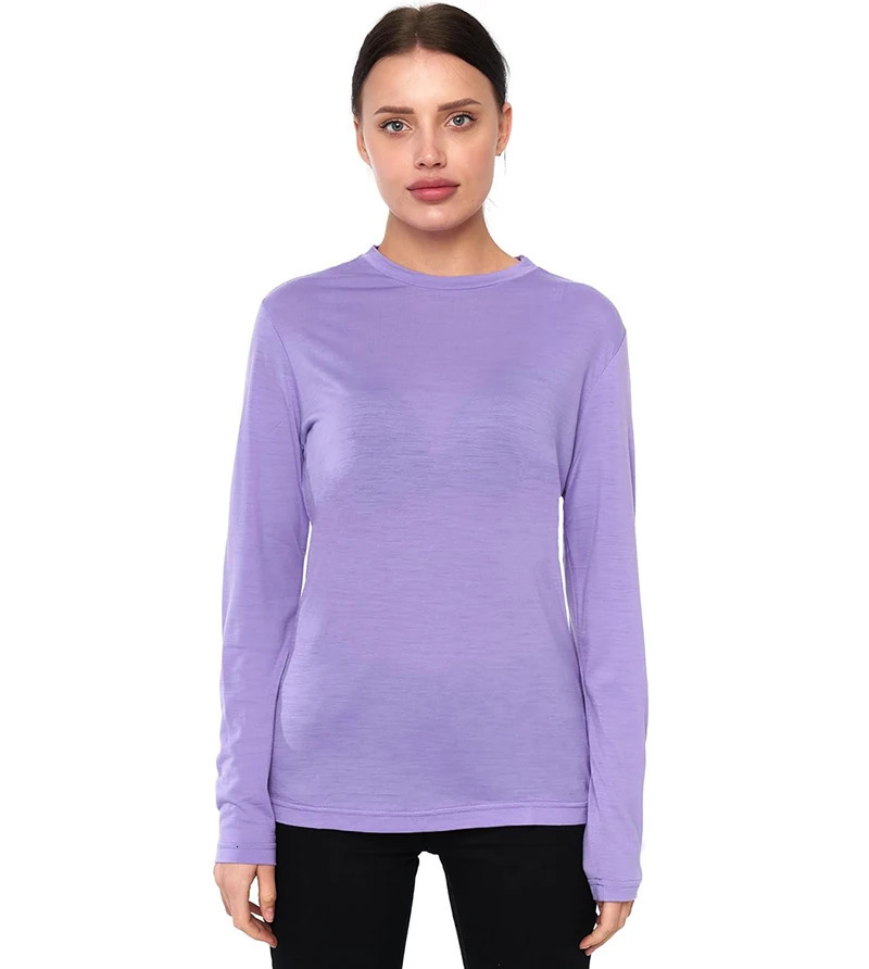 100% Merino Wool Base Layer Women Merino Wool Thermal Underwear Lightweight Long Sleeve Shirt Hiking Wicking Anti-Odor 170G 241024