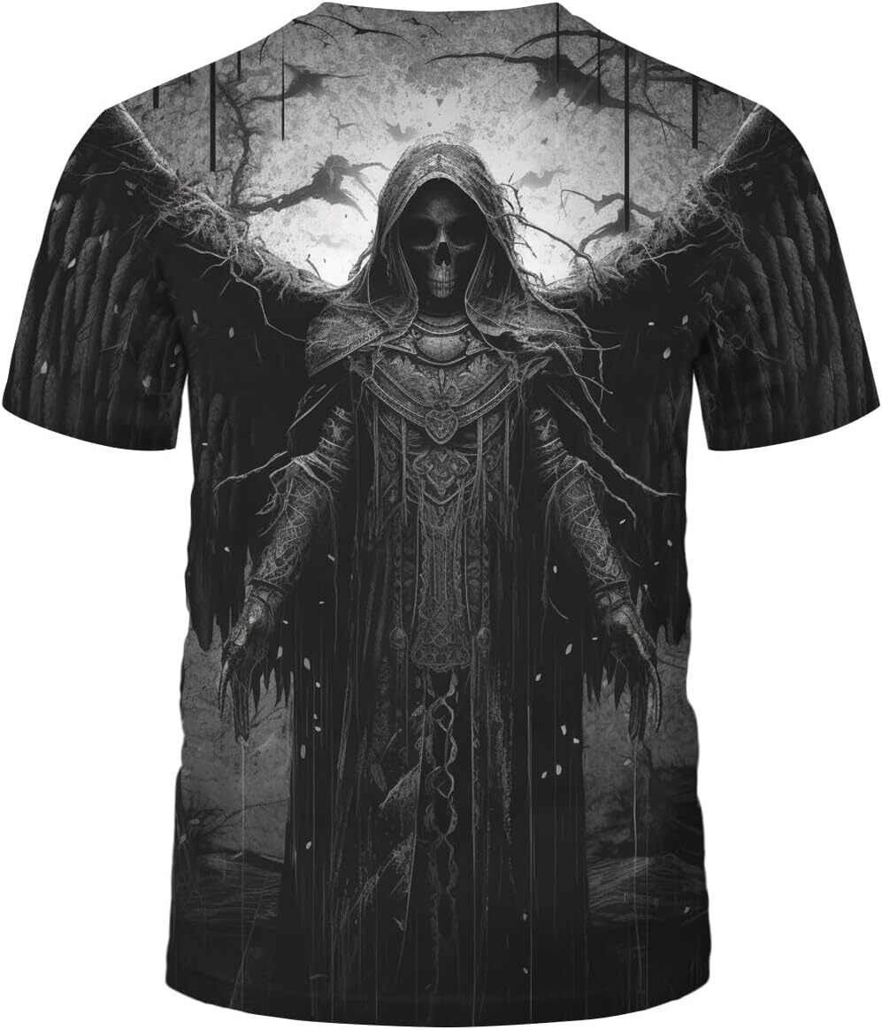 Mens T shirt Gothic Psychedelic Skull Graphic Short Sleeve Sword Winged Skeleton King Shirt Tee tee Casual tops summer clothes cool