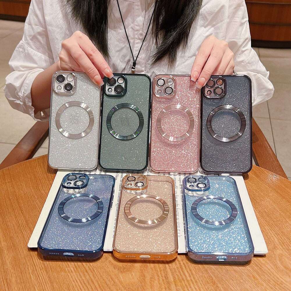 Suitable for iPhone 16 PROMAX phone Magsafe magnetic wireless charging plated with glitter powder soft case Apple 13