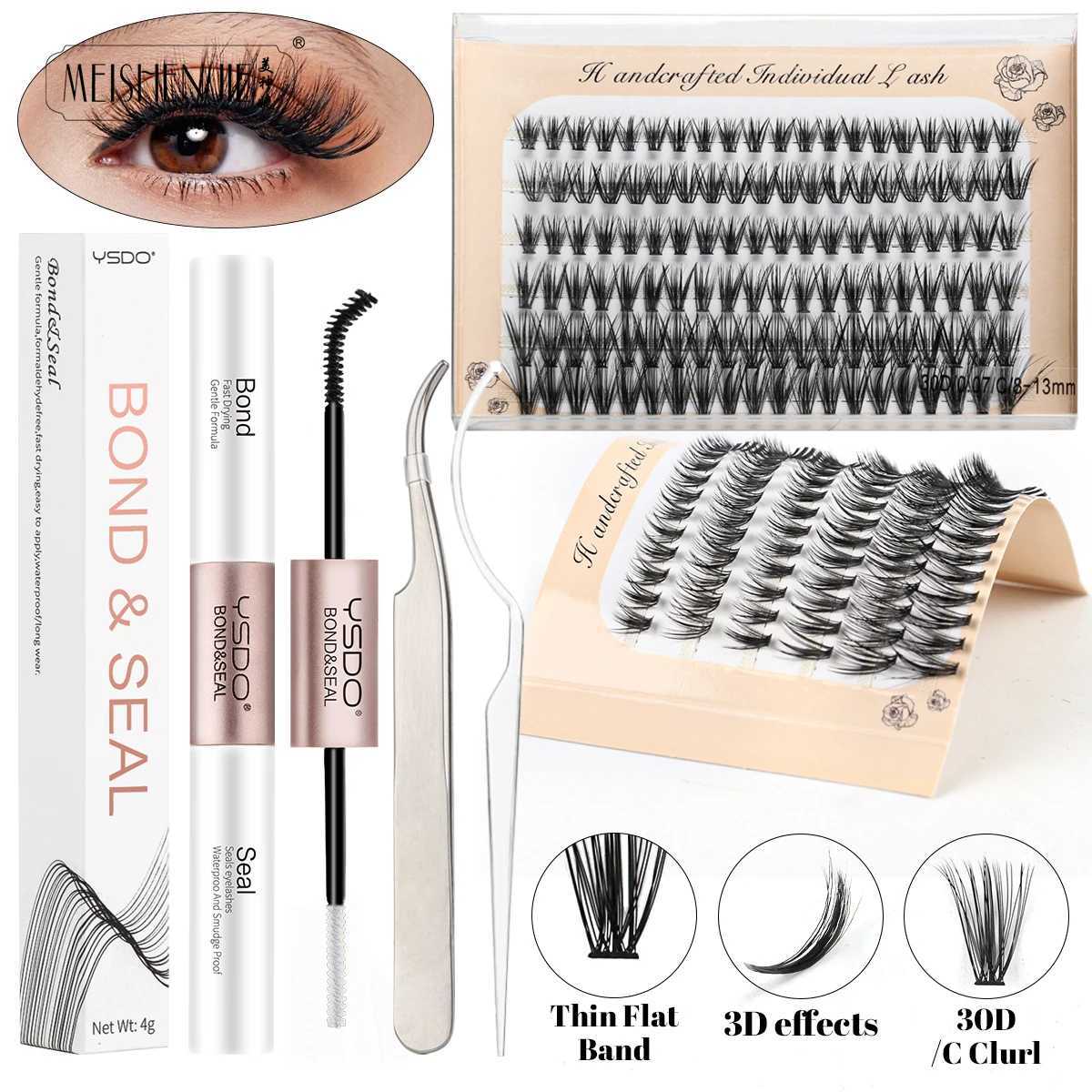 MEISHENJIE DIY Cluster Extended Eyelash Set 120 Individual Eyelash Set Wispy Fluffy False Eyelash with Glue and SqueezeW241024