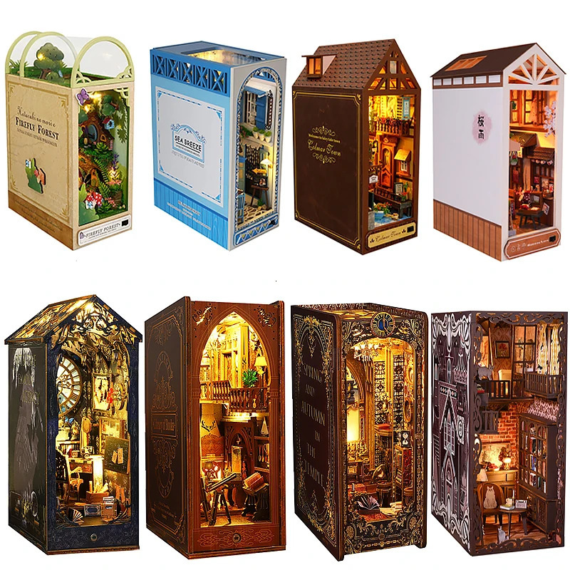 DIY Book Nook Kit Miniature Doll House With LED Light 3D Puzzle Model Building Wooden Bookshelf Bookend Toy Adults Birthday Gift 241024
