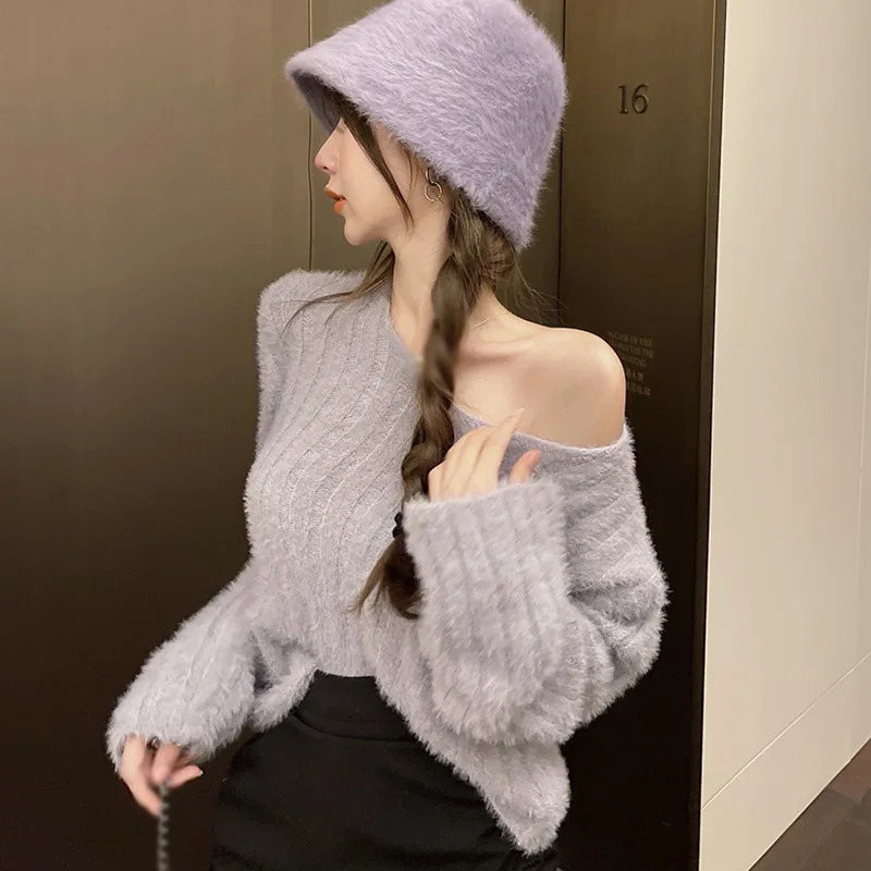 Winter Women Pullovers Loose Fit Knitted Sweater Base Layer Shirt Long Sleeves V Neck Solid Color Warm Tops Lady Casual Jumpers 241024