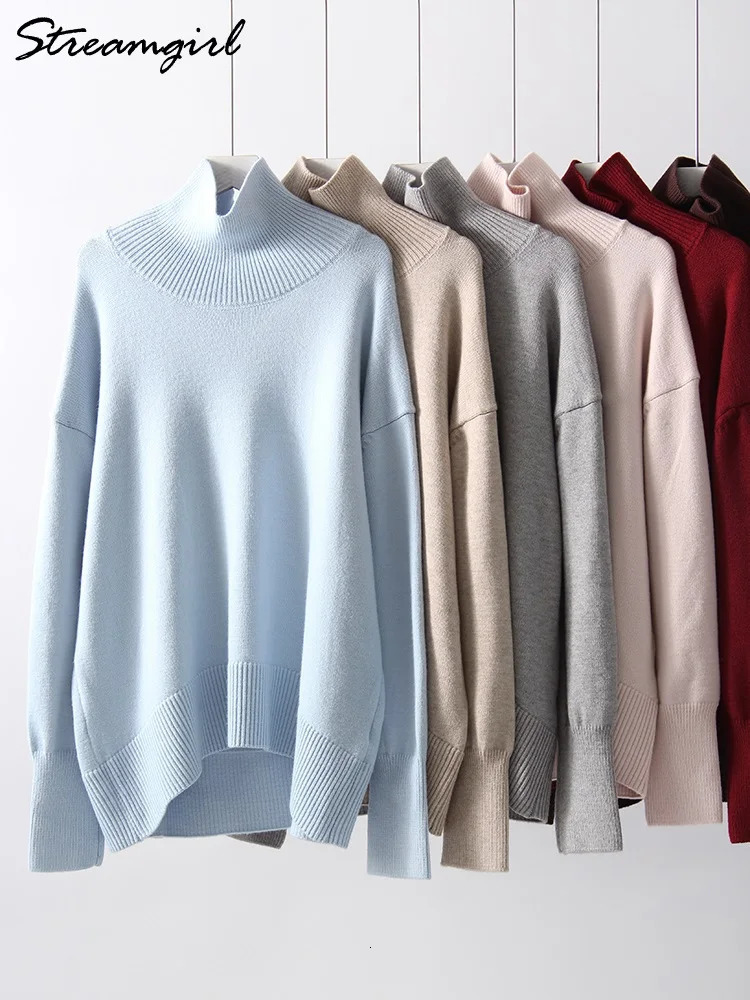 Winter Turtleneck Oversized Sweaters Women Burgundy Knit Top Jumper Female Thick Basic Warm Pullovers Womens Oversize Sweater 241021