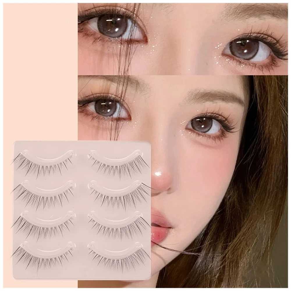 4 pairs of natural false eyelash thin strips handmade short eyelash cosplay Korean fashion Wispy extended makeup toolsW241024