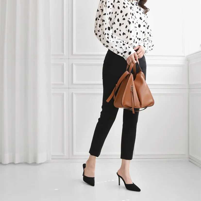 High Quality Sexy Niglub High Heels New Outerwear Half Slippers Suede Fine Heels Pointed Fi Womens Shoes T241024