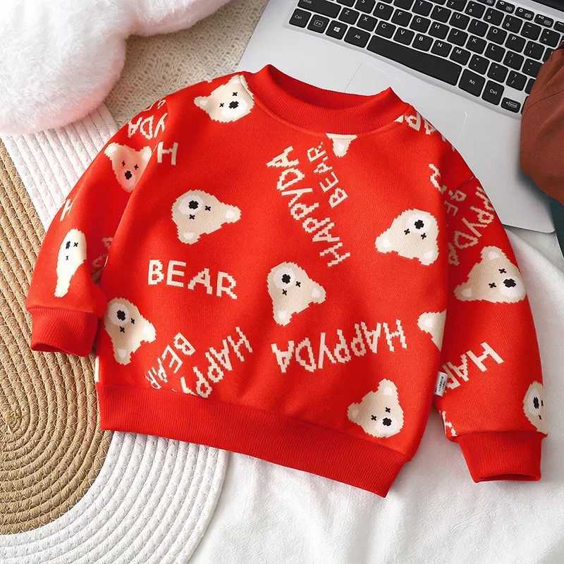 New baby girl boy cartoon knitted sweater for autumn and winter childrens plush thick knitted floral top childrens casual sweater W241025