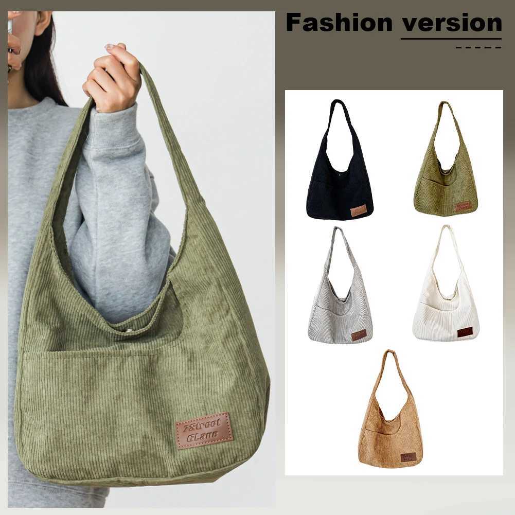 Women Corduroy Shoulder Bag with Multi Pocket Handbag Large Capacity Satchel Trendy Hobo for Work College Travel 241025