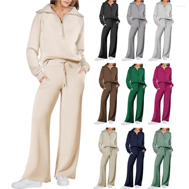 Women's Two Piece Pants Womens 2 Outfits Sweatsuit Oversized Loose Sweatshirt And Wide Leg Matching Lounge Set Fall Tracksuits