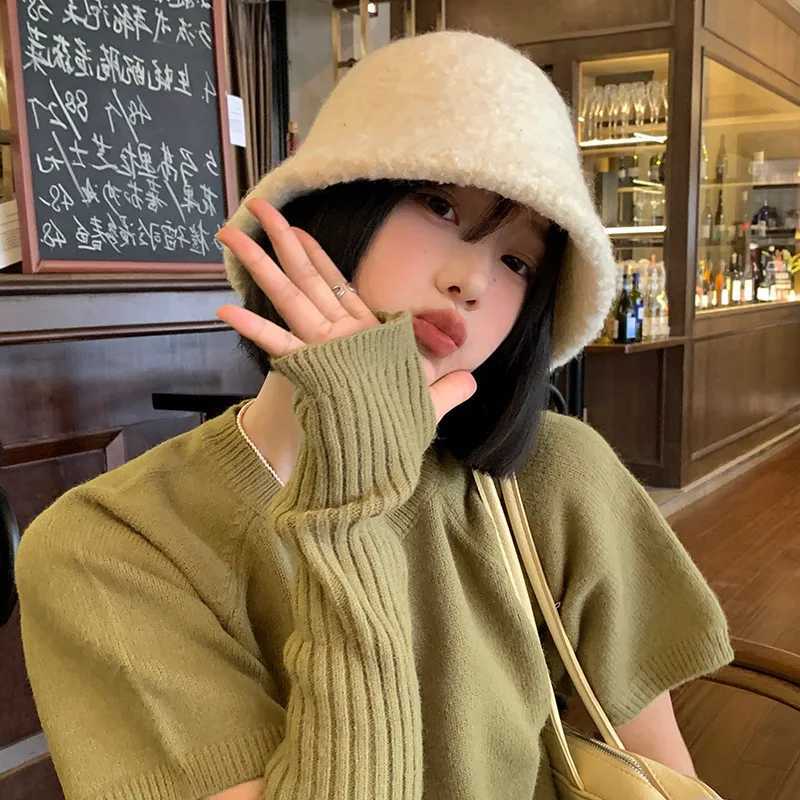 Woolen Cap Hat Women Autumn-winter Woolen Warm Fisherman Face Small Beige Hatbucket Sombrero Fedora Straw BeachX241025
