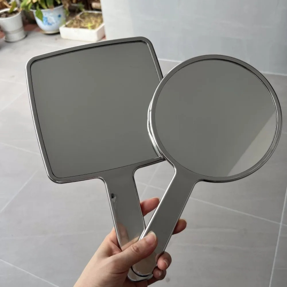 Electroplated Handle Makeup Mirrors HD Beauty Portable Round Hand Square Small Make Up Mirror 241024