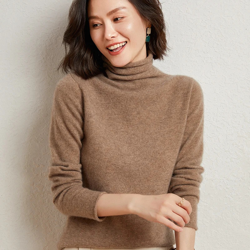 100%Merino Pure Wool Sweater Womens AutumnWinter Long Sleeve High Neck Pullover Warm Quality Solid Color Basic Knit Jumper 241021