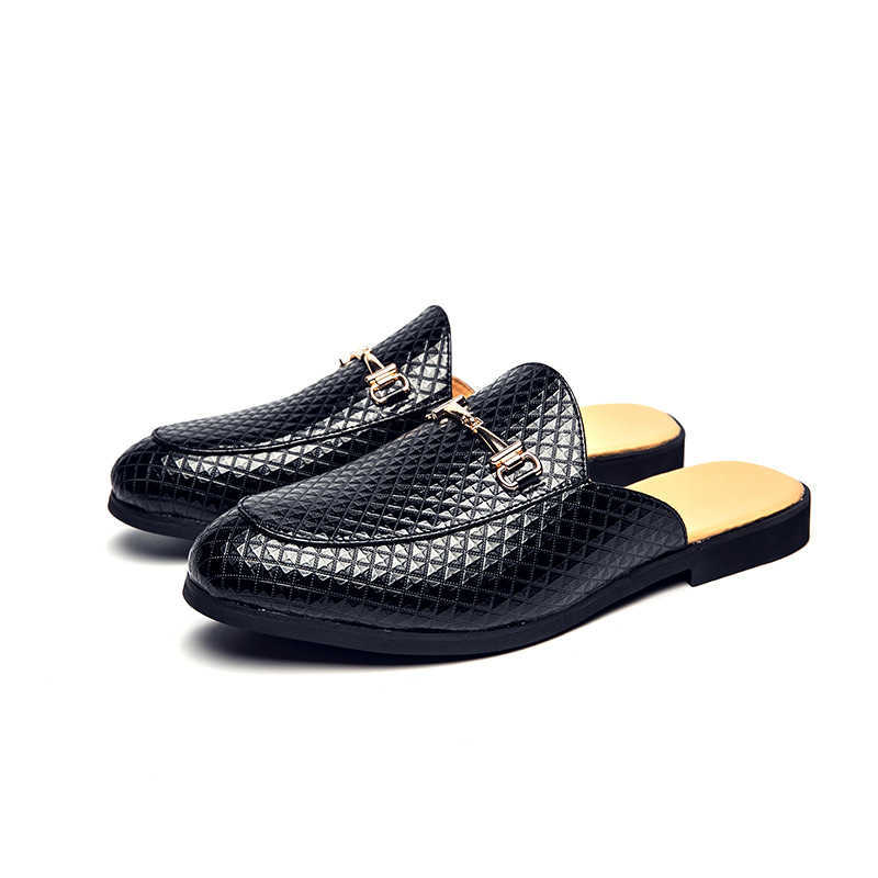 Men Dress Shoes Summer Breathable Half Slippers Mens Korean Version Casual Shoes Foot Lazy Cool Slippers Bean Shoes Small Leather Shoes 241009