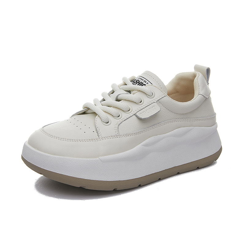 Shoe head layer cowhide sports casual shoes female 2024 new four seasons shoes Korean version of the hundred retro thick bottom student board shoes