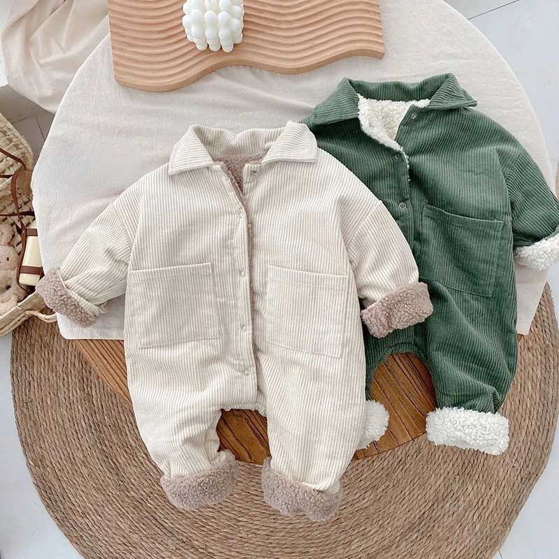 Baby Rompers Corduroy Jumpsuits Fur Lining Girls Clothes Fleece OuterwearXJ241025