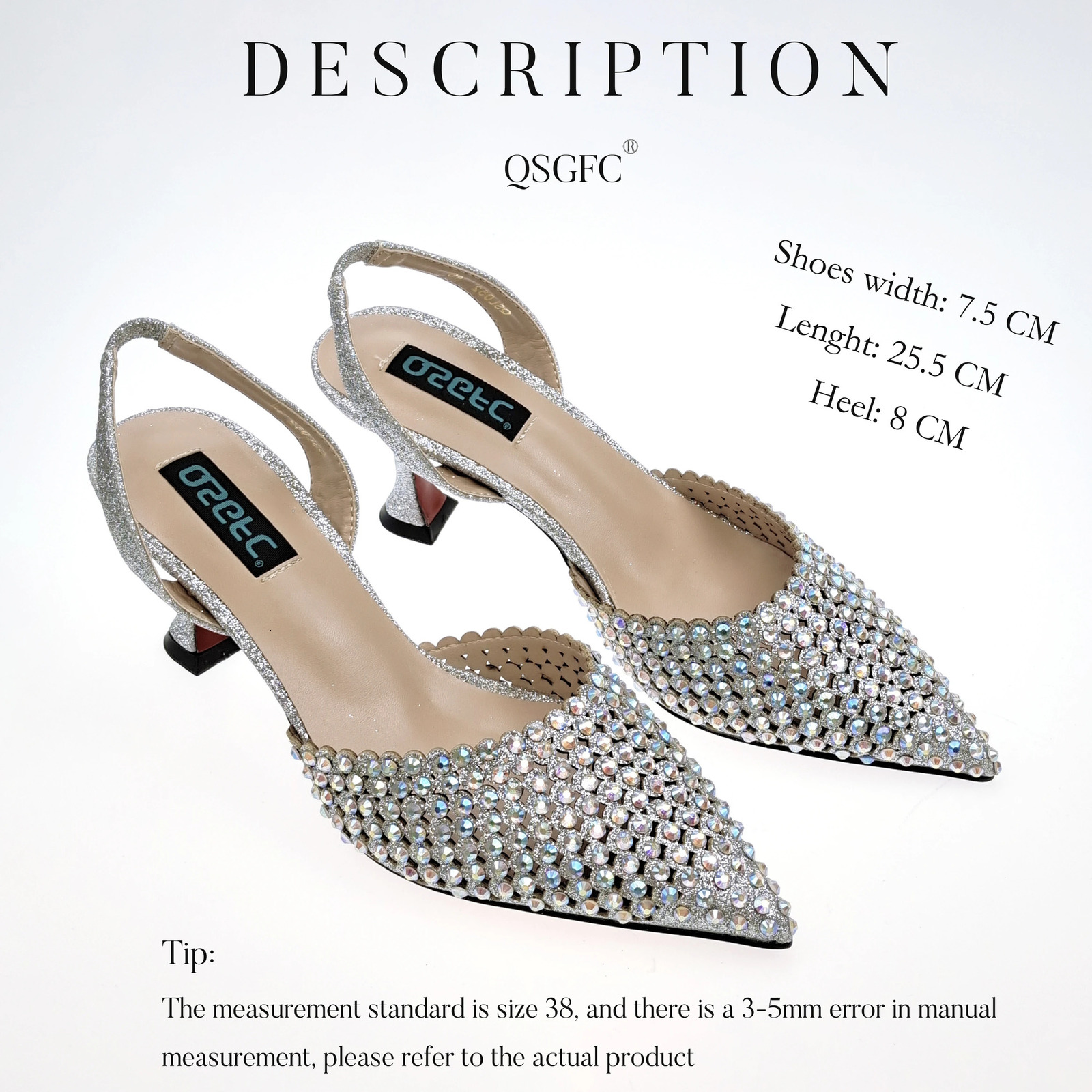 QSGFC cutting style Italian silver three-way bag elegant high heels 241024