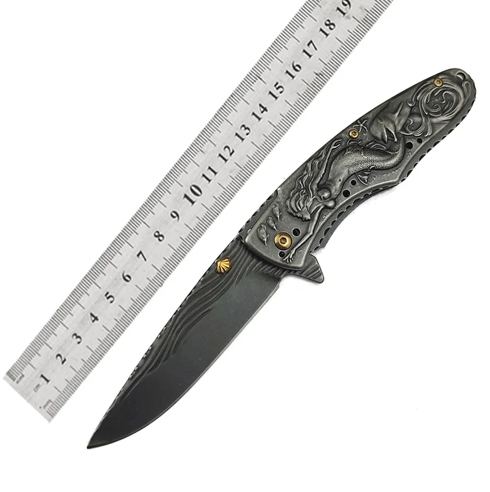 Survival Tactical Folding Knife Survival Camping Hunting Knives STAINLESS STEEL Outdoor Pocket knife Mermaid Brtithday Gift edc