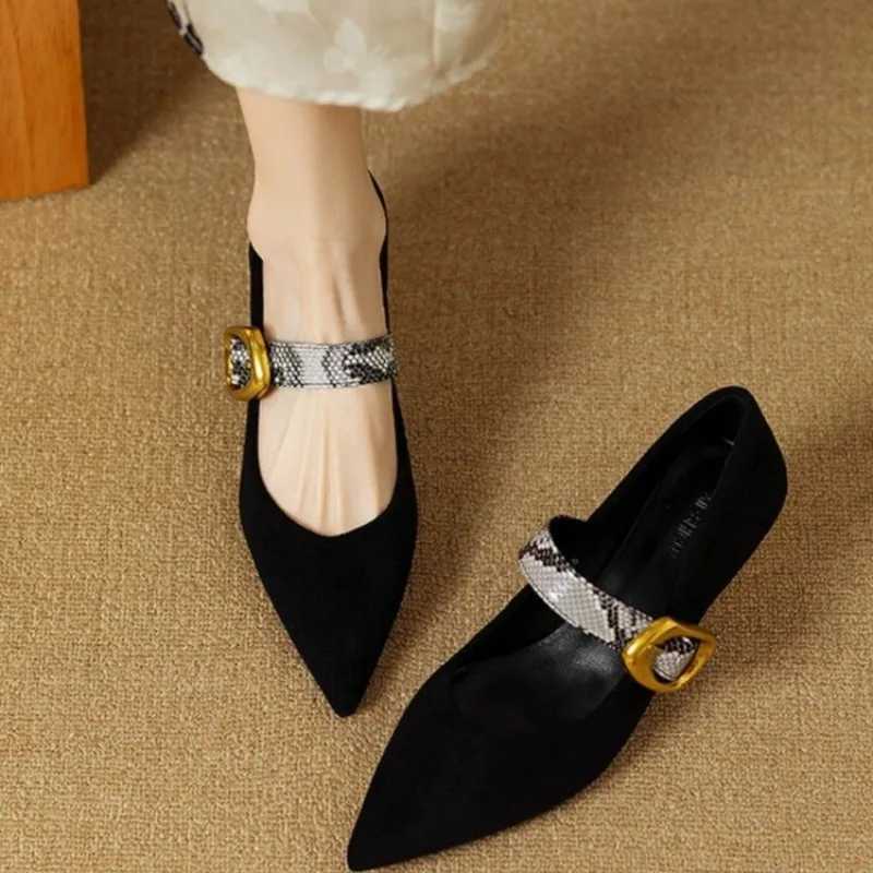 High Quality Hot selling spring/autumn womens shoes cashmere leather shoes womens Pointed toe thick high heels metal buckle womens pump T241024
