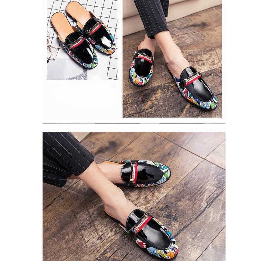 Men Dress Shoes Summer Leather Slippers Mens Cool Slippers Mens Lazy Half Slippers Korean Version Trendy Small Casual Shoes 241009